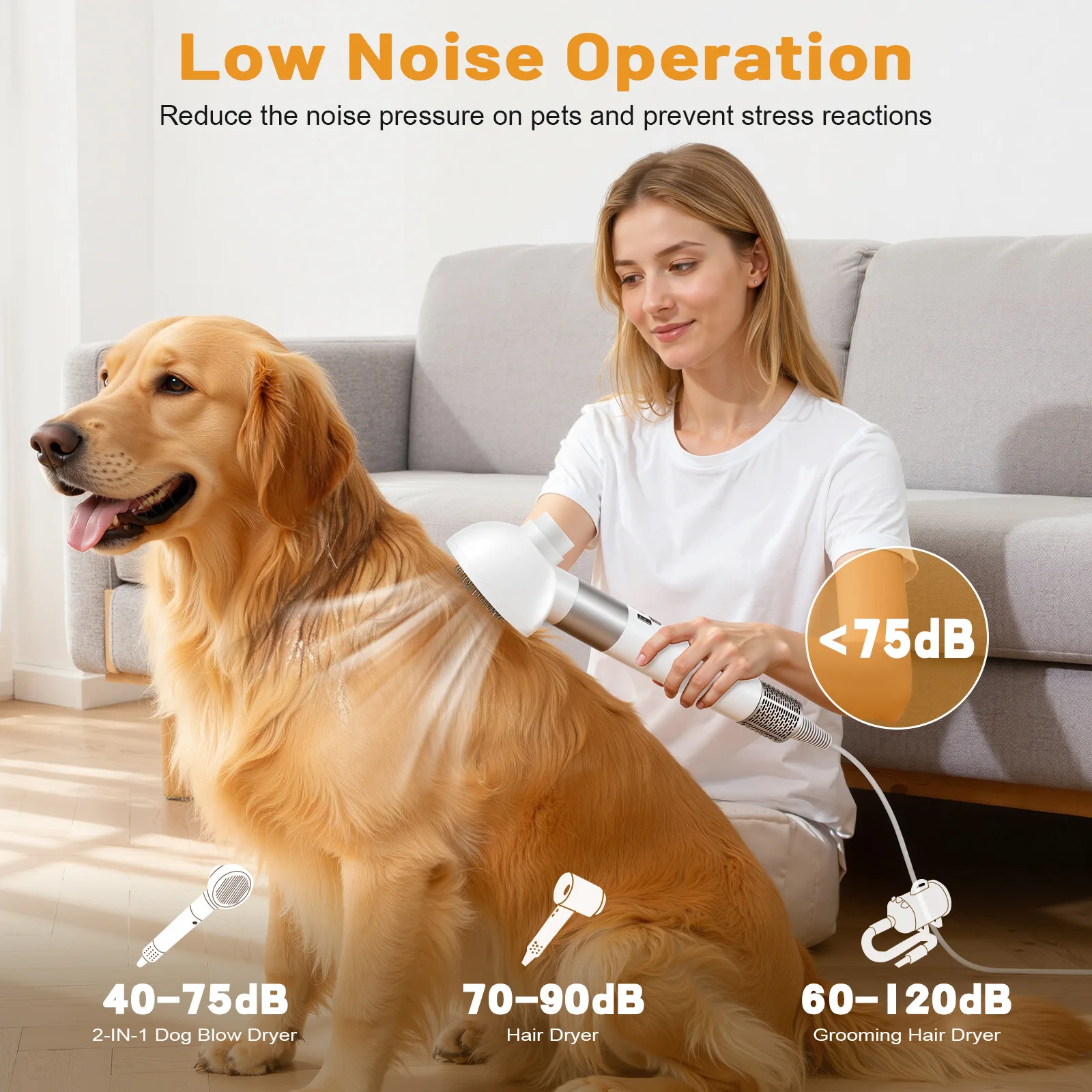 2-in-1 Pet Hair Dryer and Grooming Brush for Dogs Cats, Quick Dry Blower for Bathing, Pet Accessory