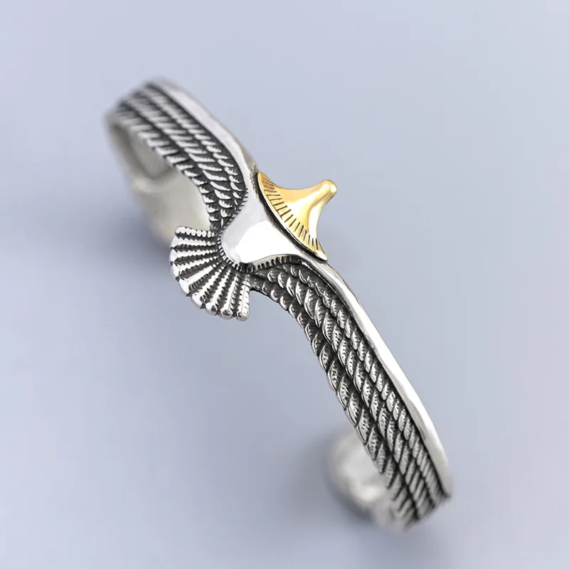 Buyee 925 Sterling Silber Männlicher Großer Armreif Kreis Niedlicher Adler Offener Armreif für Frau Mode Rock Punk Edlen Schmuck Armreifen – Detail 3