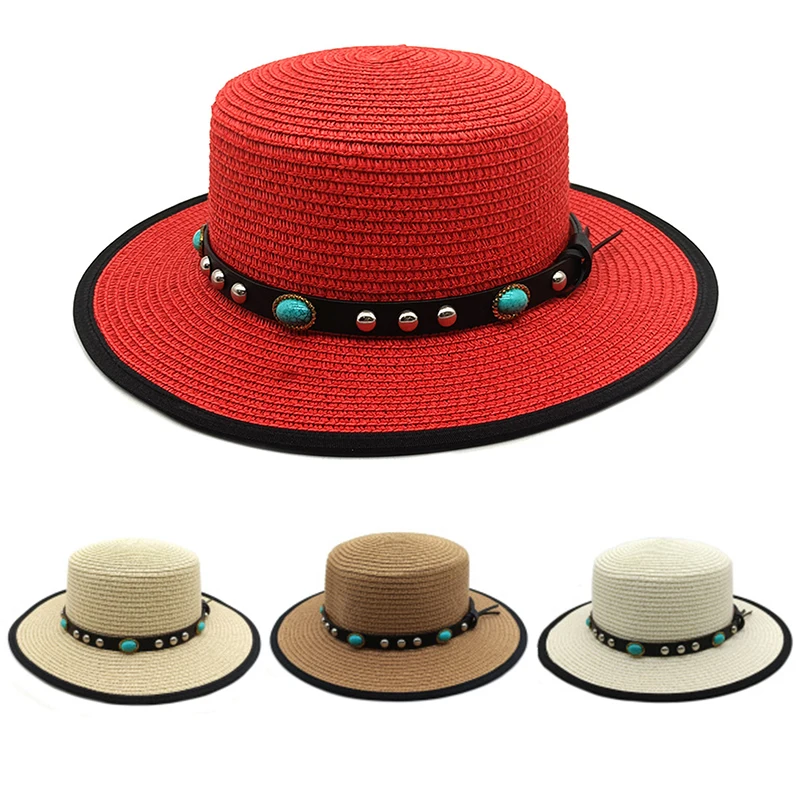 

New Fashion French Style Flat Top Straw Hat Summer Sun Hat Brimless Hat Men's Women's Sunshade Travel Beach Hats Breathable Cap