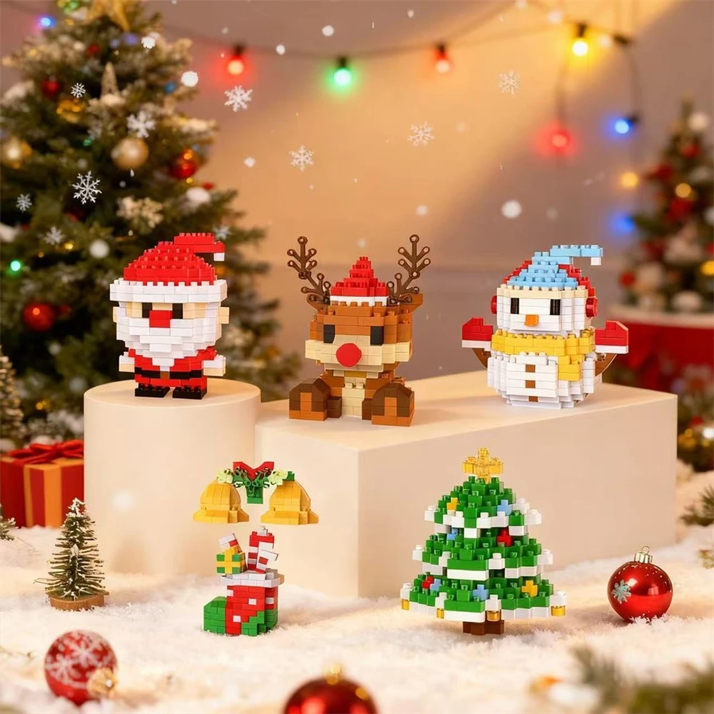 Prezenty Świąteczne Zabawki dla Dzieci Klocki Konstrukcyjne Święty Mikołaj Puzzle DIY Mikro Klocki Choinki Świąteczne Dekoracje z Łosiem Prezent Świąteczny Nowość