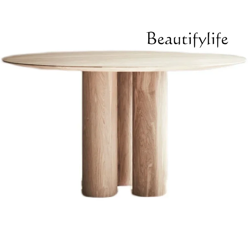 N17 Nordic round Dining Table Conference Table Solid Wood Retro Black French Household Eating Table