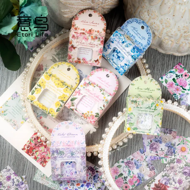 Half Acre Flower Field Boxed Stickers Green Plant Floral Decor Stickers Kawaii Aesthetic Hand Account DIY Craft Journal Planner