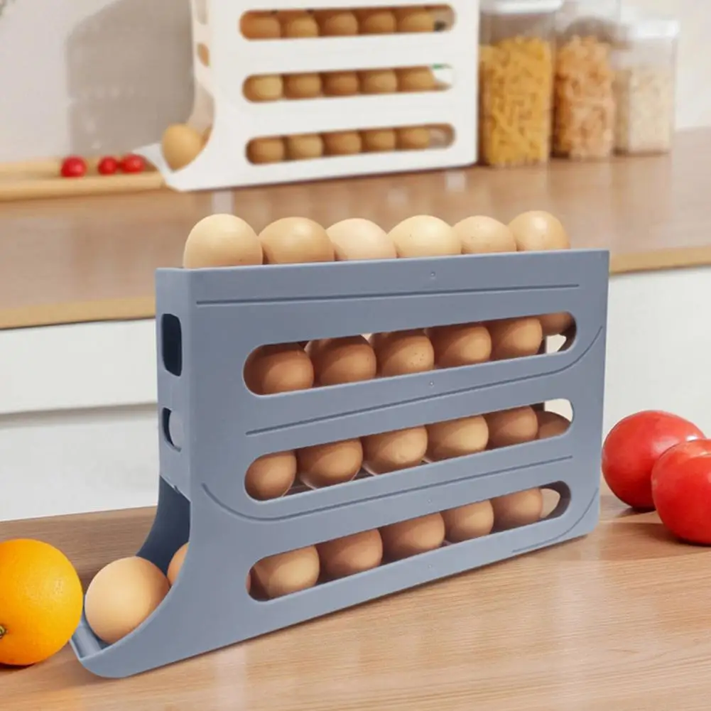 Egg Storage Container Scroll-down Egg Box Capacity Four-tier Fridge Egg Storage Boxes with Automatic Rolling Feature for Diner