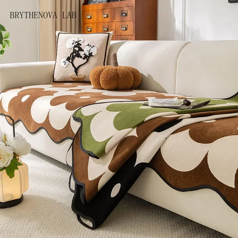 Irregular Twin Flower Chenille Sofa Cushion All-Season Anti Slip Cover Sofa for Living Room Anti Cat Scratch Dustproof Covers