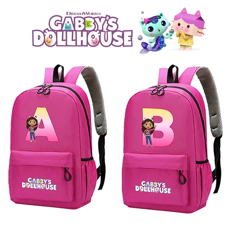 

Gabby Dollhouse School Bag Cute Cartoon Oxford Cloth Backpack Waterproof Load Reduction Rose Red Girl Bookbag Kids Birthday Gift