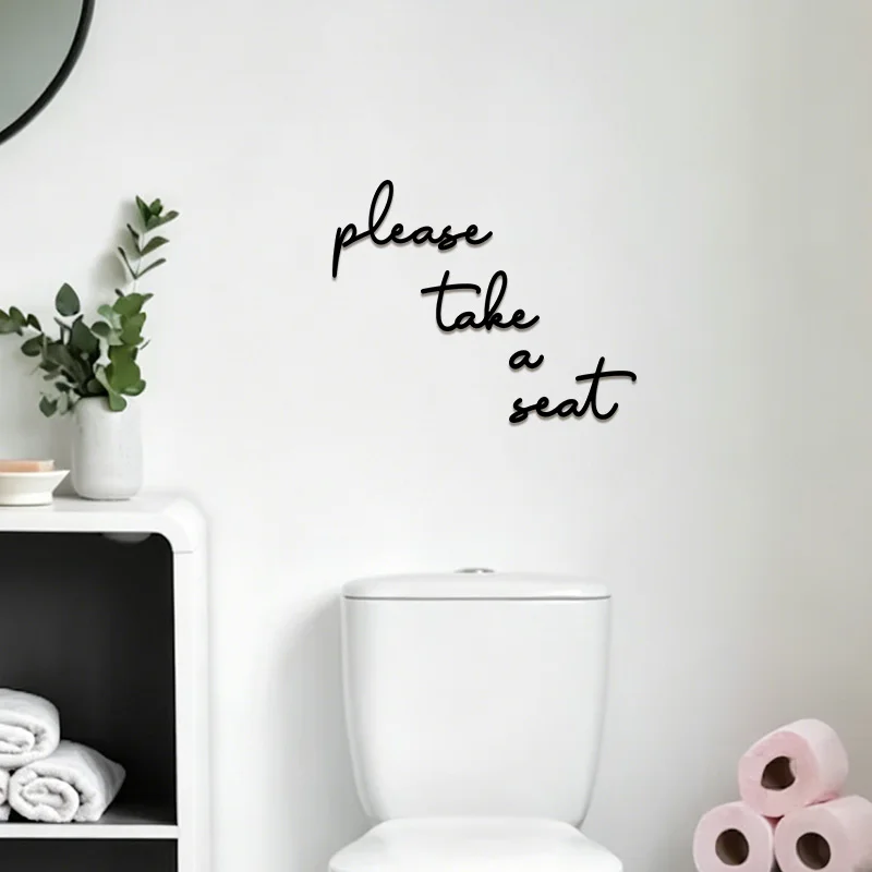 Please Take A Seat Wall Stickers Wood Letters Cutout Wall Decor Wooden Word Phrase for Toilet Sign Bathroom Wall Decorations