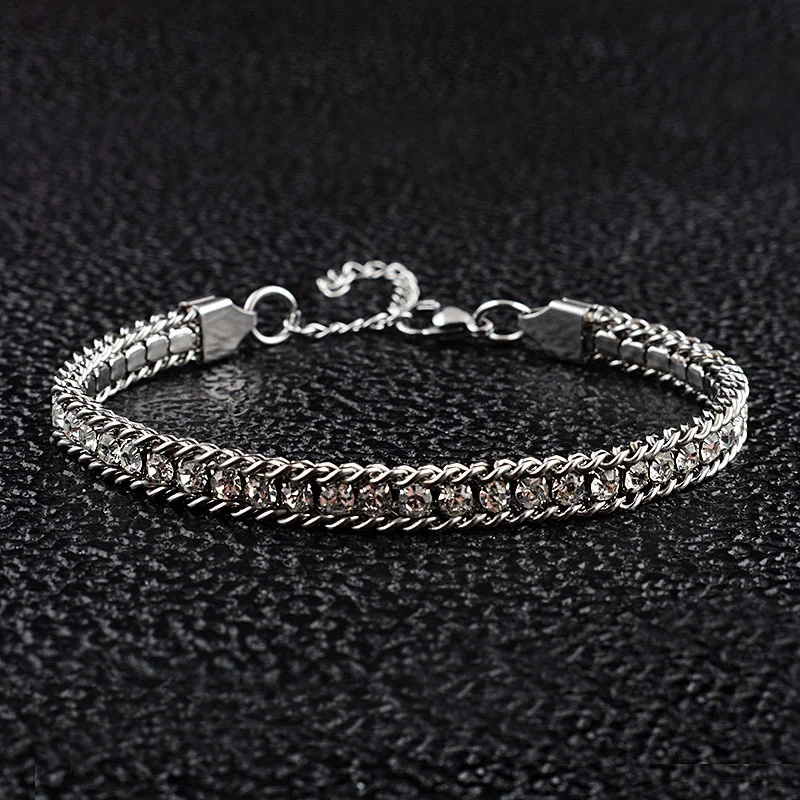 Luxury  Full of Rhinestones Stainless Steel Bracelets For Women Men Sparkling Crystal CZ Tennis Bracelet Fashion Jewelry