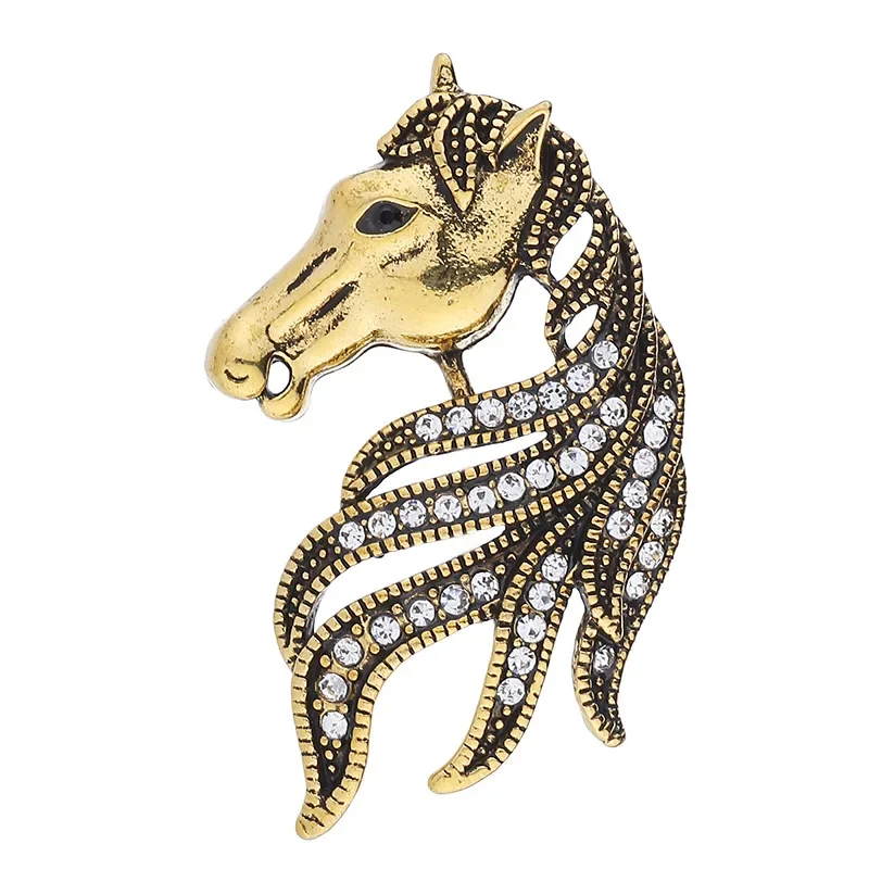Retro High-grade Crystal Animal Horse Brooch Men\'s Suit Shirt Corsage Lapel Pin Badge Clothing Brooches for Women Accessories