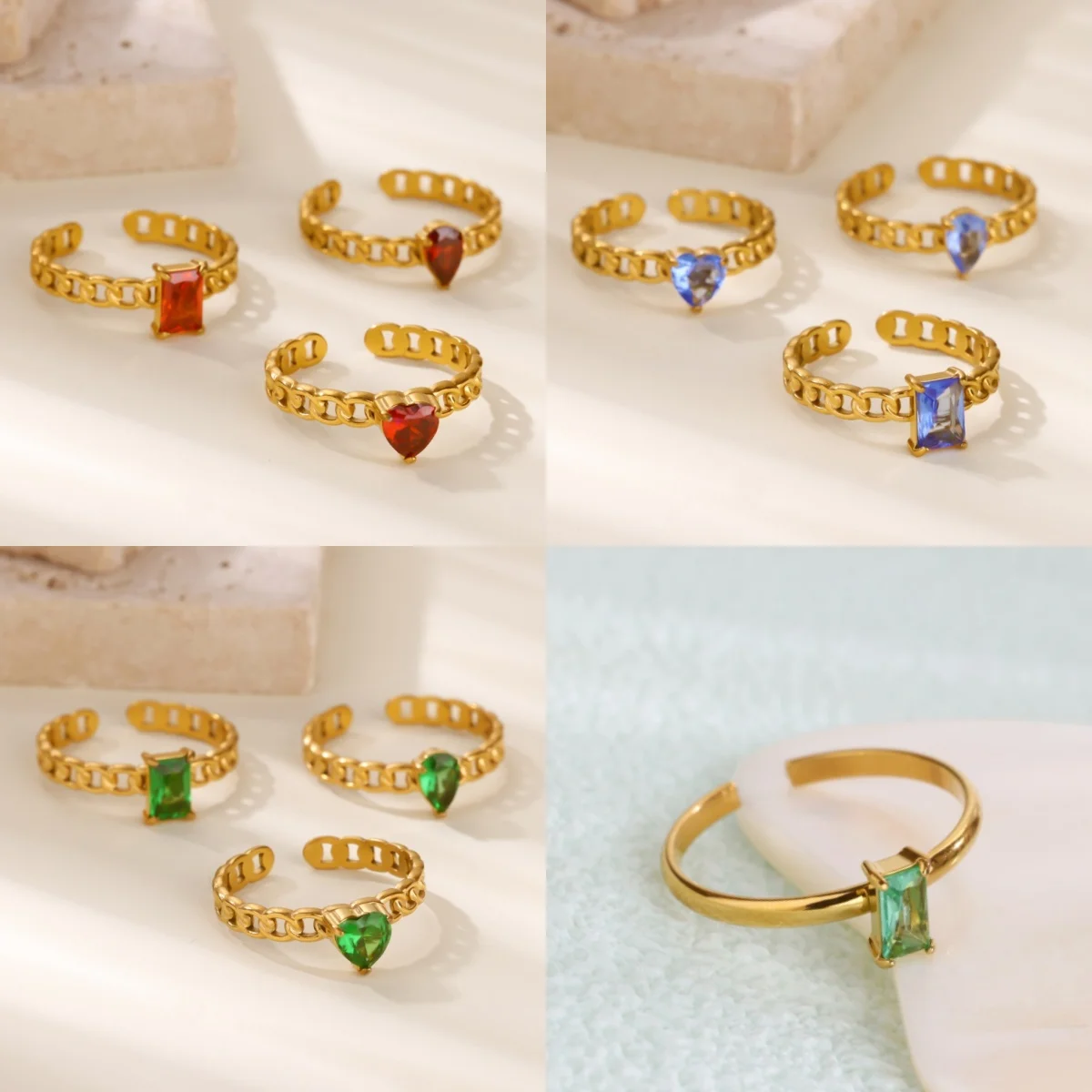 Vintage Heart Openwork Women's Rings Gold-Plated Stainless Steel Zirconia Anniversary Jewelry Ring Gift