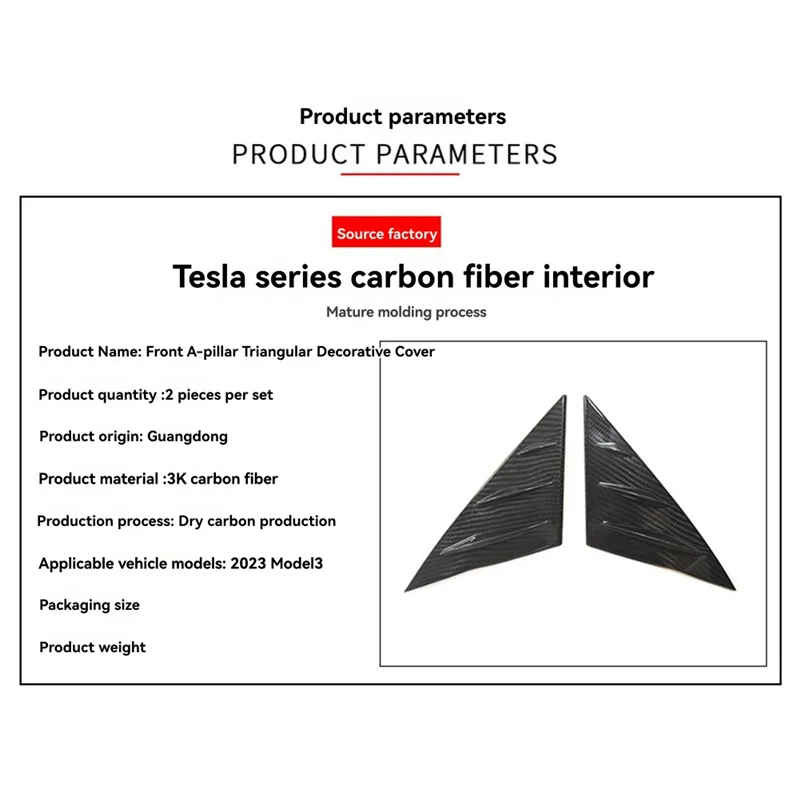 

Car Interior Accessories Real Carbon Fiber Front A-Pillar Triangle Trim Cover Wind Deflector For Tesla Model 3 2023