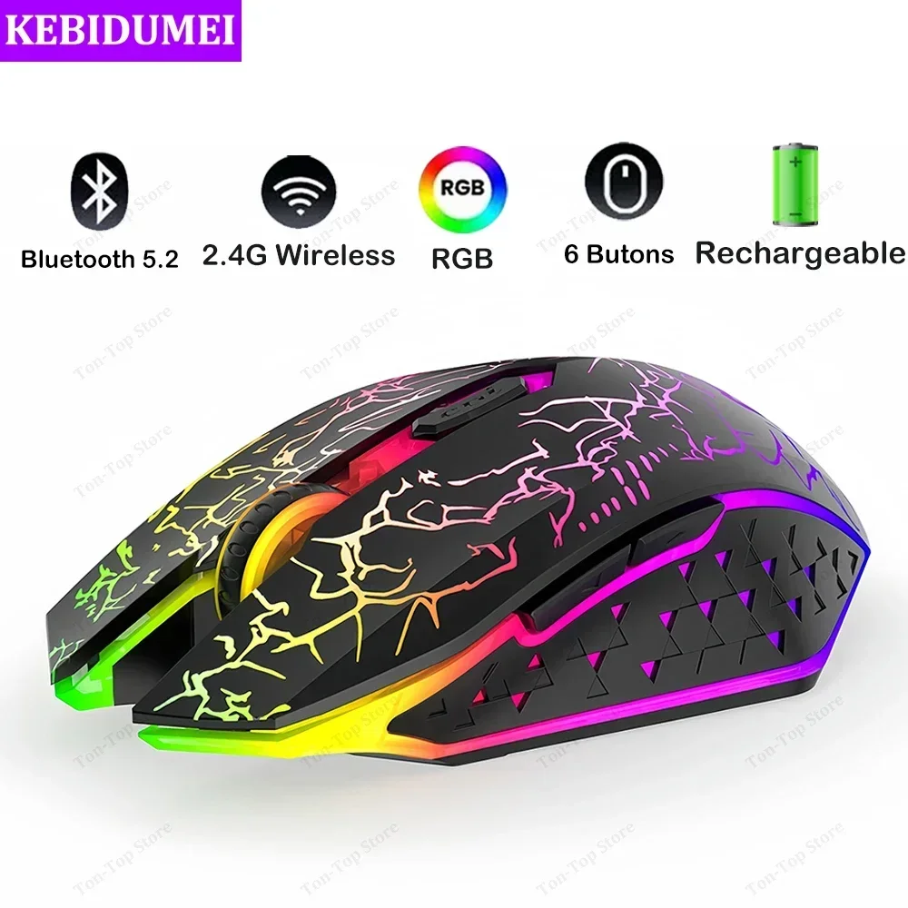 Bluetooth 5.2 Mouse RGB 2.4G Wireless Mouse Dual-Mode Gaming Mouse 6 Buttons Silent Mouse For MacBook Tablet Laptops Computer