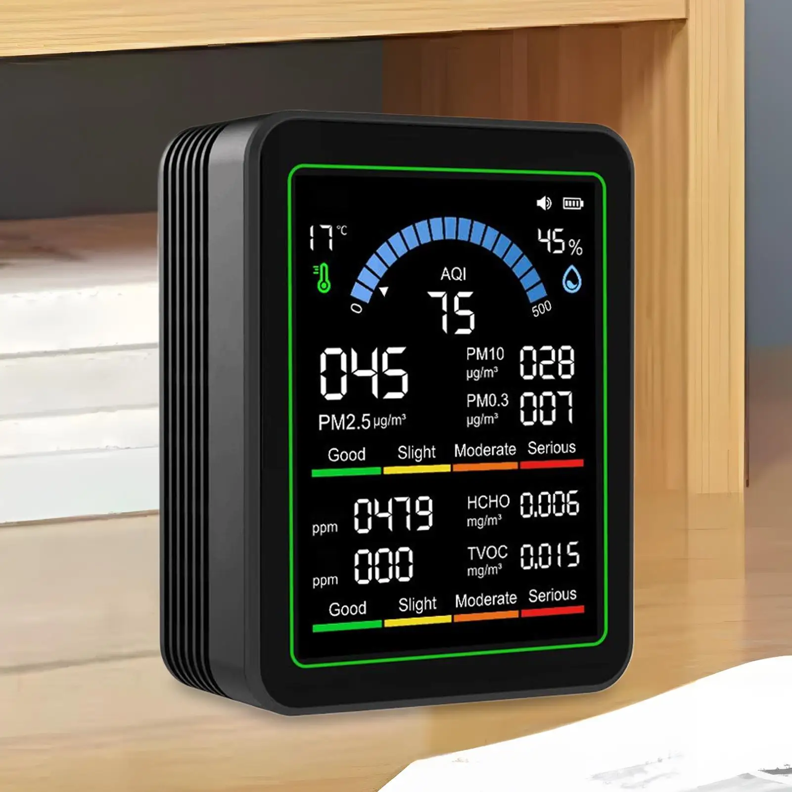 مراقبة جودة الهواء المحمولة كاشف الهواء الداخلي جهاز اختبار الجودة المحمولة جهاز قياس الاستشعار لغرفة النوم مكتب المنزل