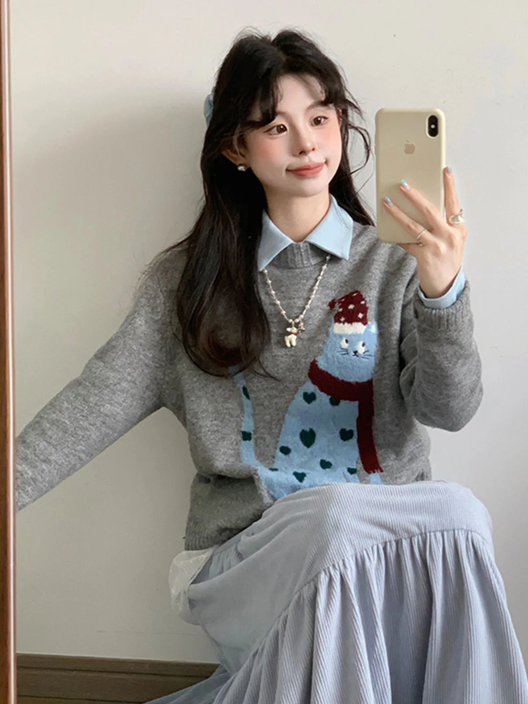 Sweter damski na jesień i zimę 2025, luźny, w stylu koreańskim, casualowy, pulower, bluzka z długim rękawem, dzianinowa koszula.