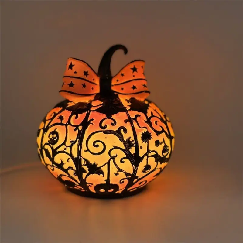 ABWR-Home Party Halloween Decorations Pumpkin Lamp Stained Resin Light Plug-In USB Power Pumpkins Ornaments