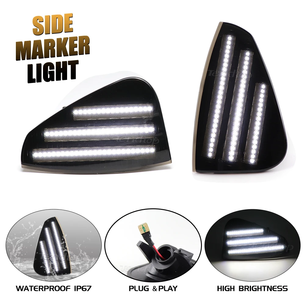 LED 3 Rows LED Strips Car Accessories Amber/White Turn Signal Front Side Marker Lights For Dodge Charger 2006-2010