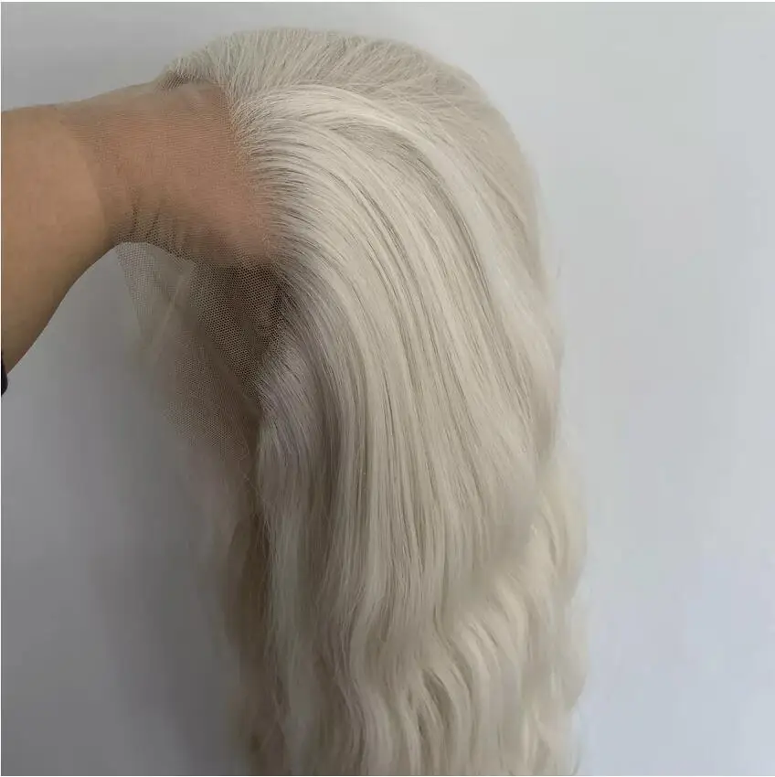 

Lace Frontal Wig Long Wavy Synthetic Hair Heat Resistant Layered Bleach blonde