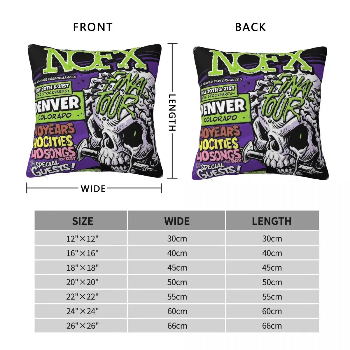 Nofx Band Final Tour Skull Square Pillowcase Pillow Cover Polyester Cushion Decor Comfort Throw Pillow for Home Living Room