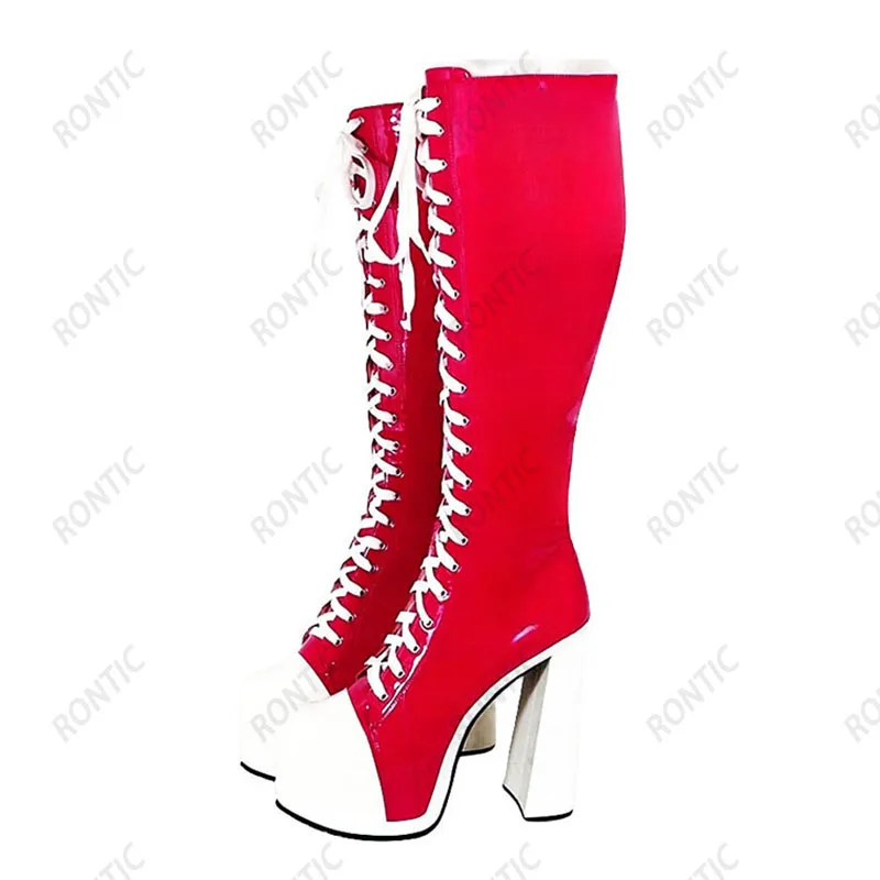 Rontic Winter Knee High Boots Block Heel 4