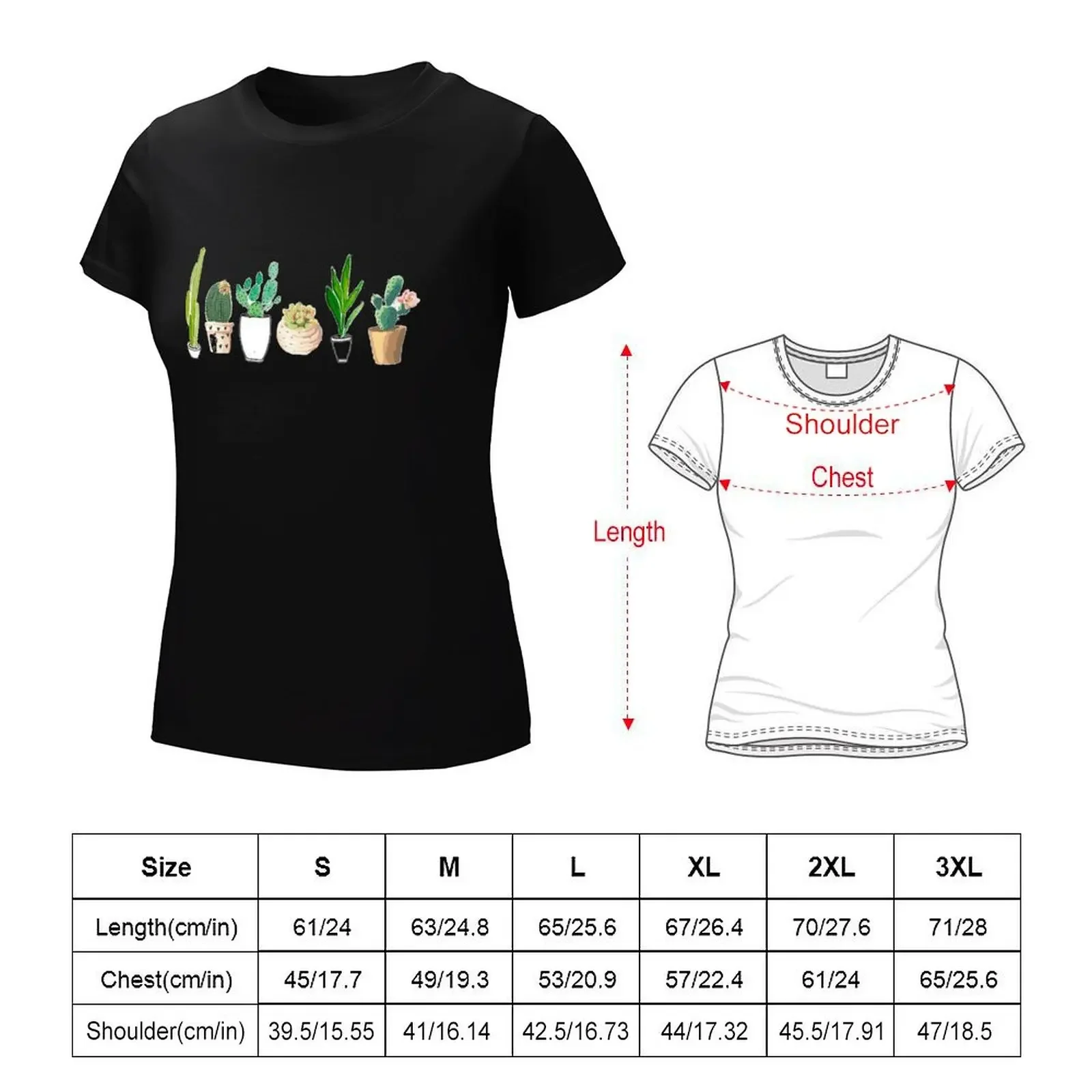 POTTED CACTI T-shirt summer clothes summer top black t shirts for Women