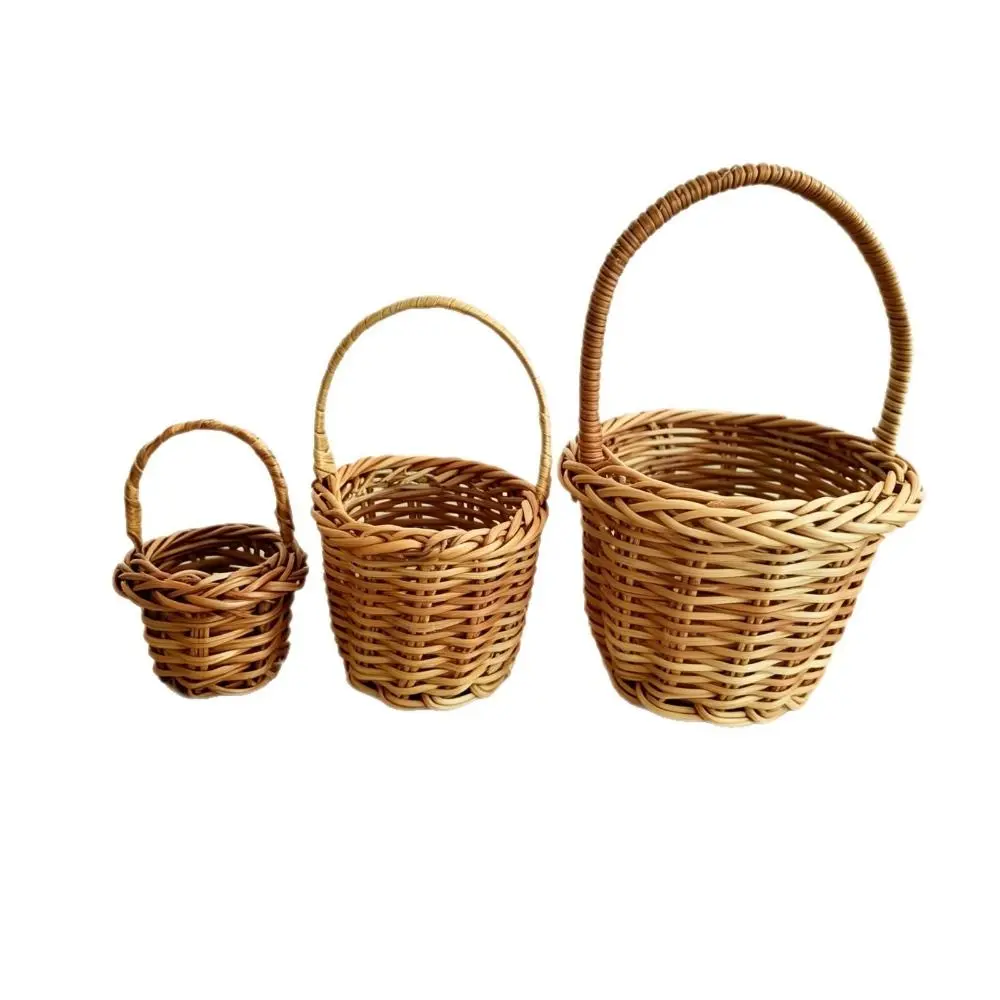 with Handle Imitation Rattan Handhold Handwoven Household Weaving Flower Basket 5 Styles Vegetable Fruit Flowers Holder