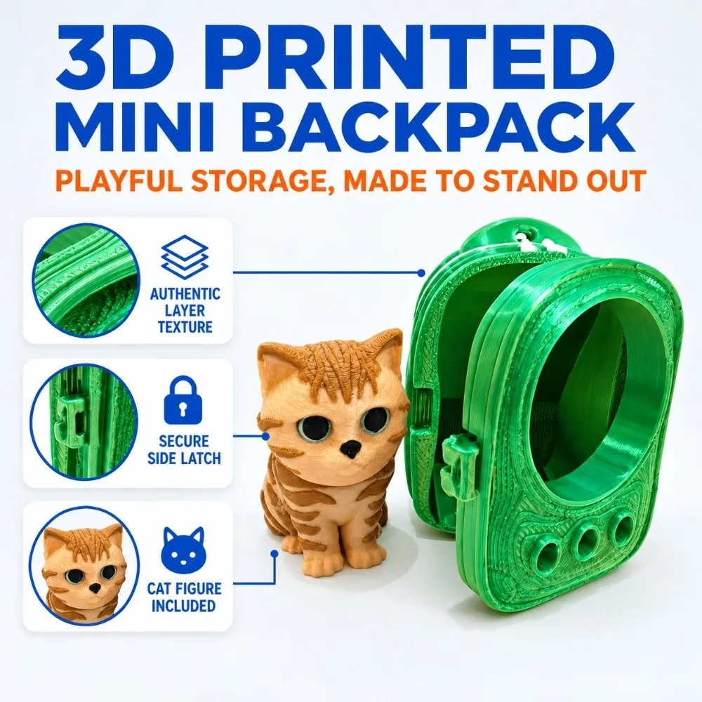 PLA 3D Printed Keychain Vibrant Shades Lightweight Build Trendy Bag Charm Vivid Rigid Shell Micro Kitten Bag Cat Lovers