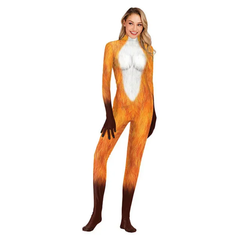 Costumes d'Halloween pour Adultes et Enfants, Combinaisons Cosplay Animal Renard, Vêtements Zentai Musclés Imprimés Anime 3D, 110-190cm