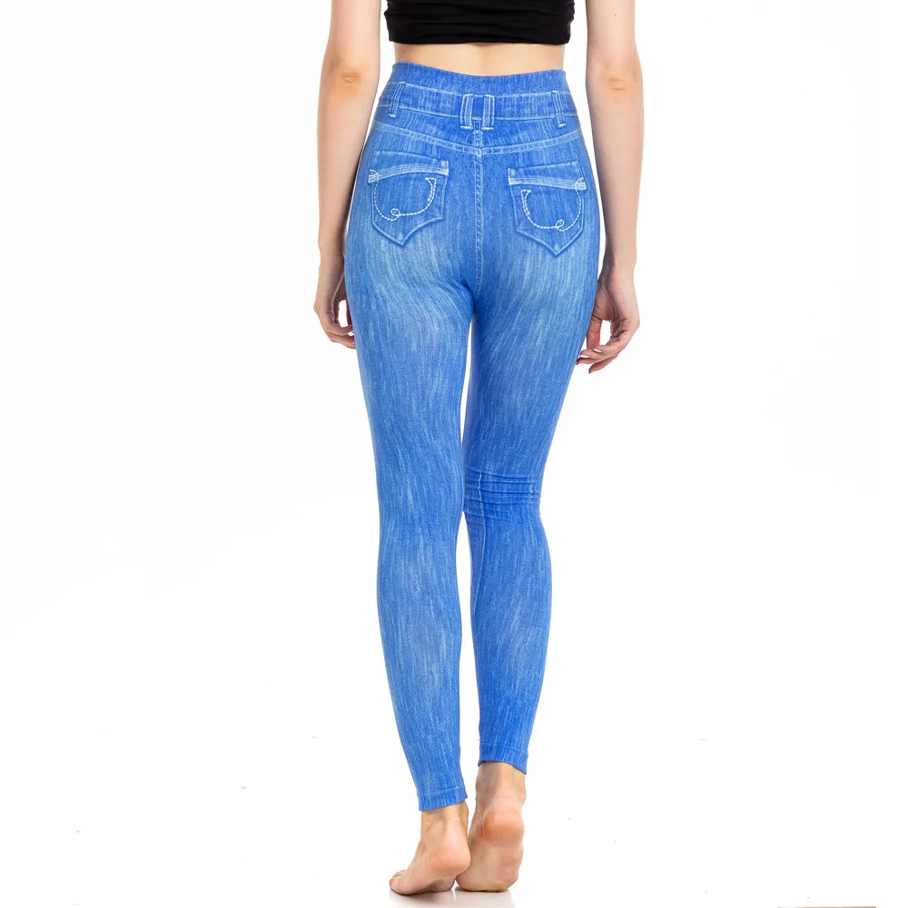 Leggings skinny a vita alta Donna Jeans imitazione Pantaloni da yoga Moda stampata Elastico Shapewear Fitness Jogging Collant da ciclismo