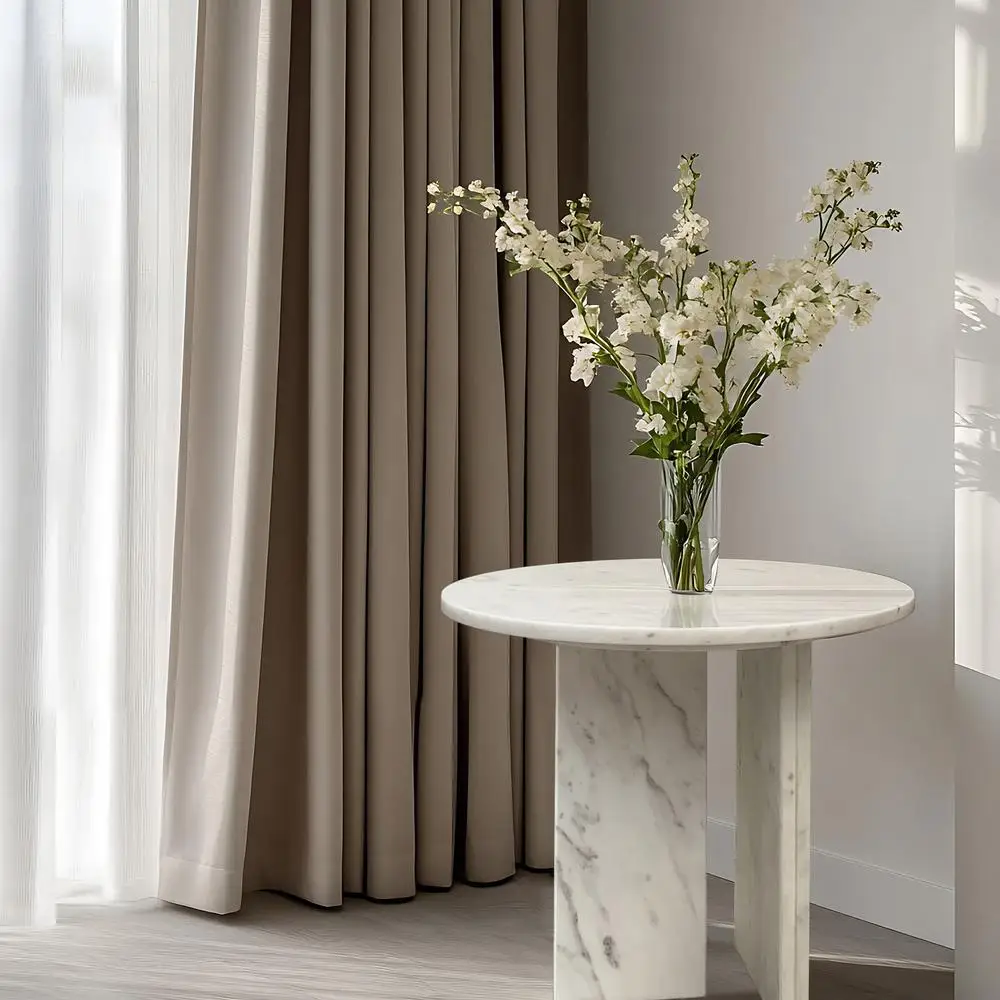 

White Natural Marble Coffee Table Small Living Room End Table Genuine Stone Ø17.7 x 15.8 Inch