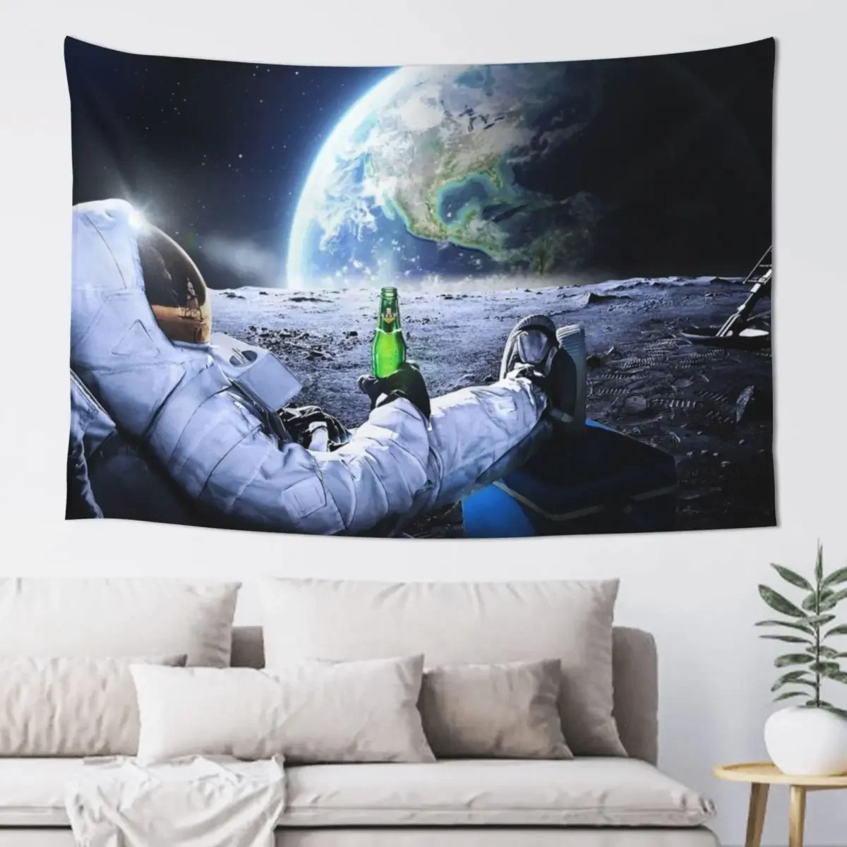 

Astronaut on the Moon with beer  HQ-quality, BESTSELLER Tapestry Wall Tapestries Room Decoration Korean Style Tapestry
