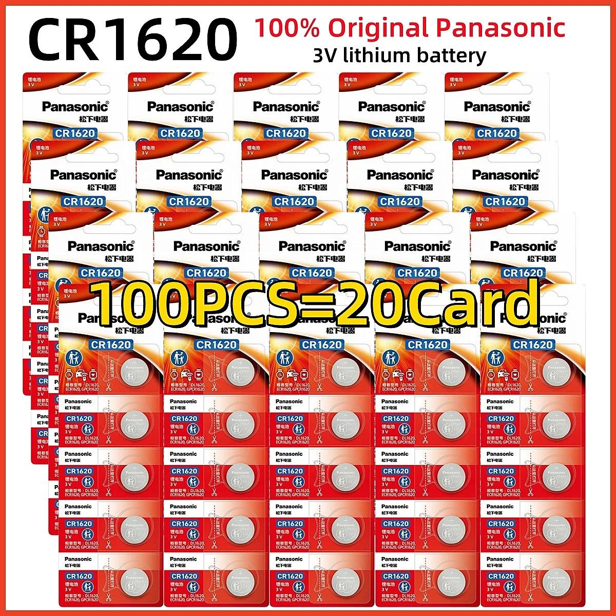 

NEW Panasonic CR1620 3V Lithium Battery ECR1620 DL1620 75mAh Button Batteries Cell Coin For Watch Electronic Toy Calculators