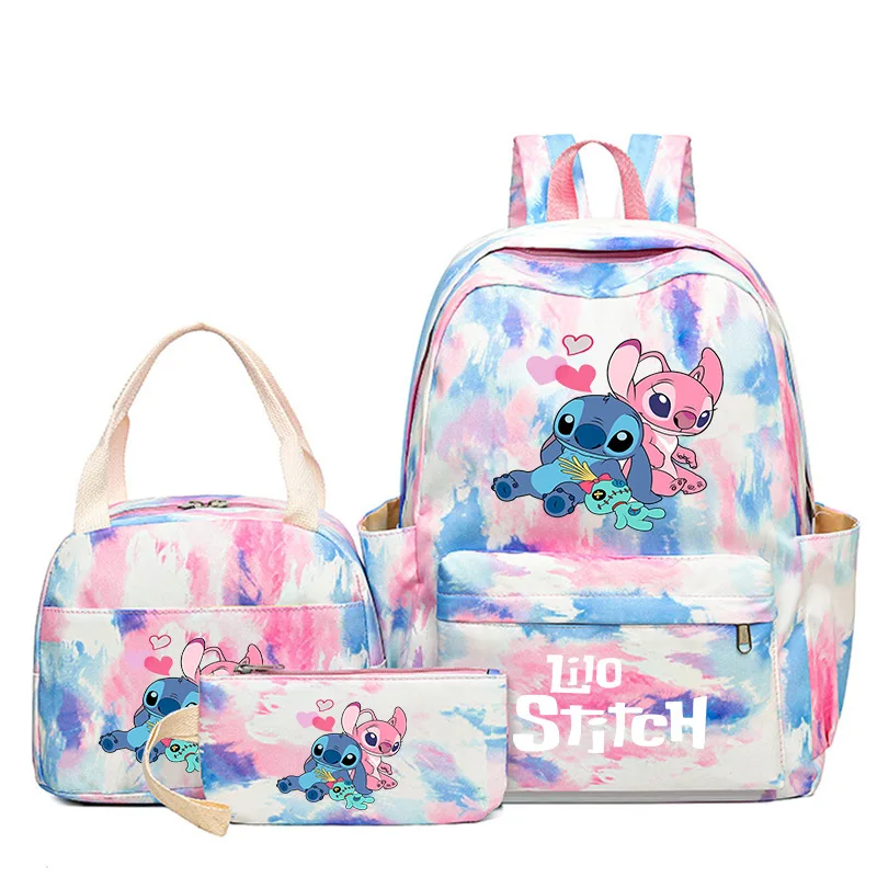 3pcs Stitch Pattern Backpack, Cartoon Anime School Bookbag, Casual Outdoor Travel Sport Daypack With Lunch Bag And Pencil Case