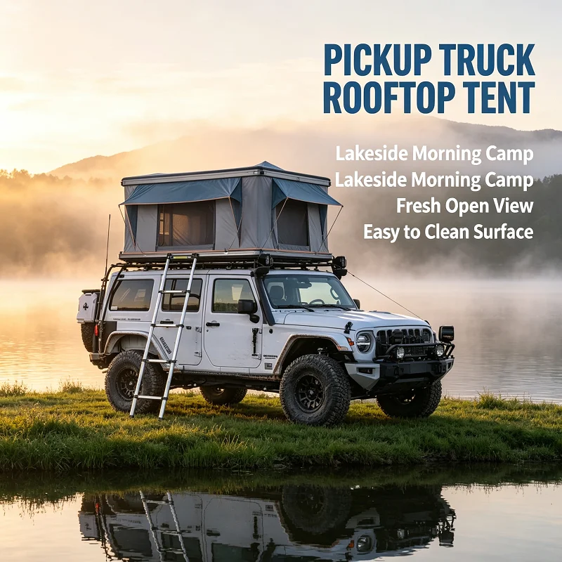Rooftop Tent for Pickup with Pop Up Hard Shell, Side Awning and Mosquito Net, Overland Bed Camper Shell Outdoor