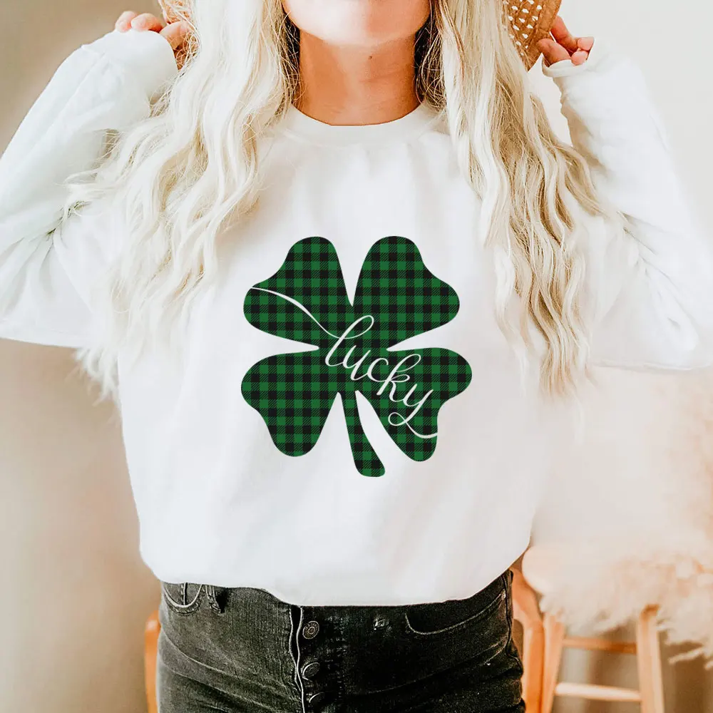 

Shamrock Lucky St Patrick's Day Sweatshirt 100%Cotton Women Sweatshirt Unisex Casual Spring Long Sleeve Top Irish Lucky Top