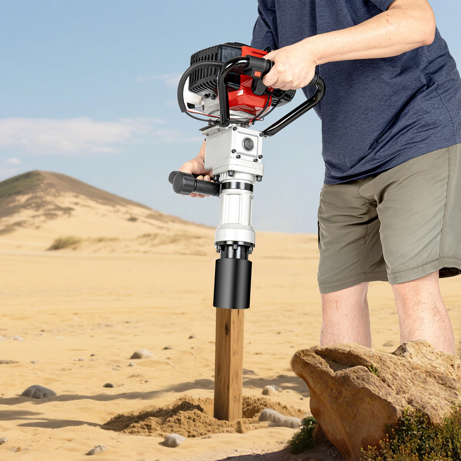 900 W, 32,7 cc Benzin-Pile-Treiber 8500 U/min Picking-Maschine Zwei Steckdosen für Pile-Fahrzäune, Sternpfähle