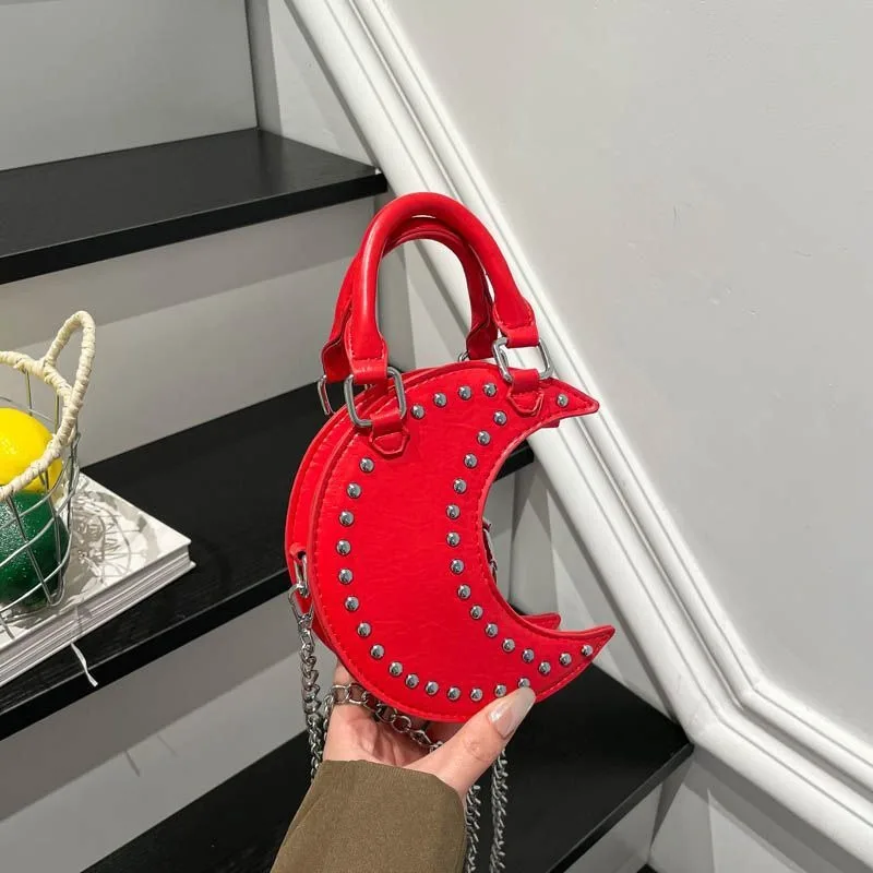Cross-border Women's Bag Korean Version Fashionable Versatile Moon-shaped Rivet Bag Women's Retro Niche Shoulder Messenger Bag