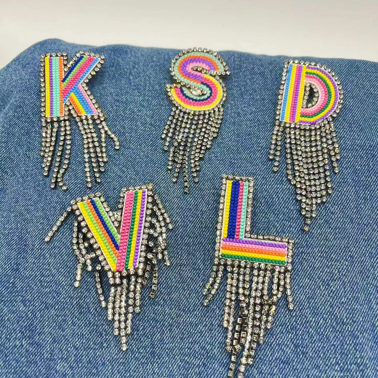 New Color Letters Patch Alphabet Brooch Embroidered Beaded Tassel Applique Diy Name Letters Patches For Clothing Coat, Hat, Bag