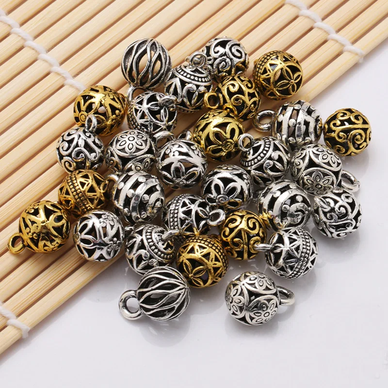 15 шт./лот, 10 мм, новая металлическая пуговица с полыми бусинами и круглым узором, сшитая вручную ретро-кнопка Cheongsam, декоративная N633