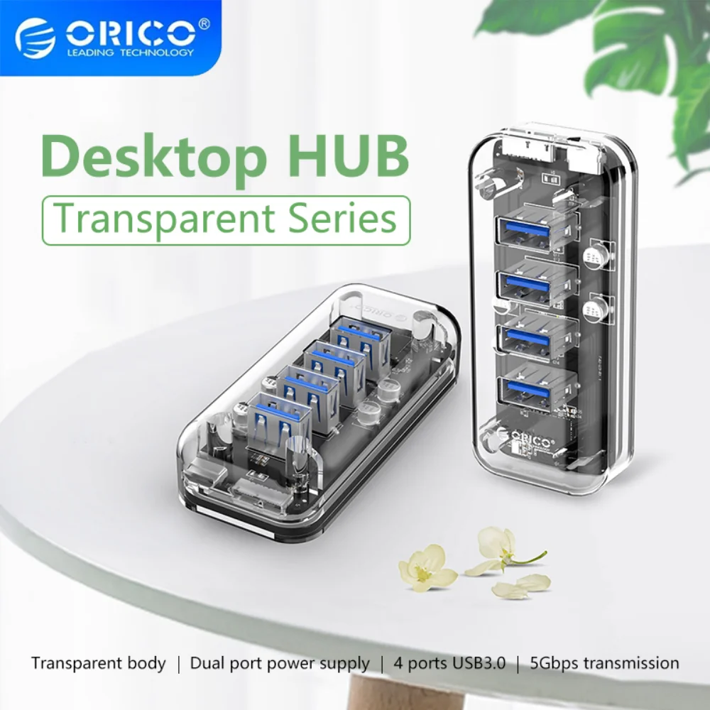 ORICO 4/7 Port USB 3.0 Hub Dual Power Supply Splitter Adapter OTG USB C Charger Hub Powered PC Computer Peripherals Accessories