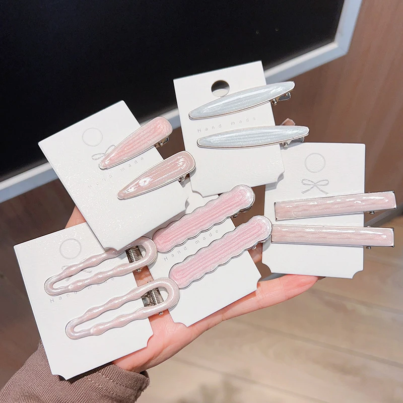 Pince à cheveux ovale rose sans couture pour femmes, frange en acétate, épingles à cheveux en bec de canard, outil de coiffure, accessoire cadeau, usage quotidien