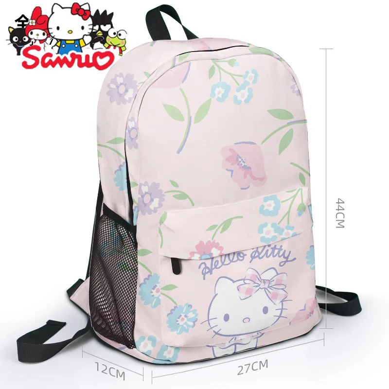 MINISO Melody Kuromi Hello Kitty Cinnamoroll Pochacco Hello Kitty Cartoon Mochila Canvas, Saco de escola ao ar livre, Saco periférico