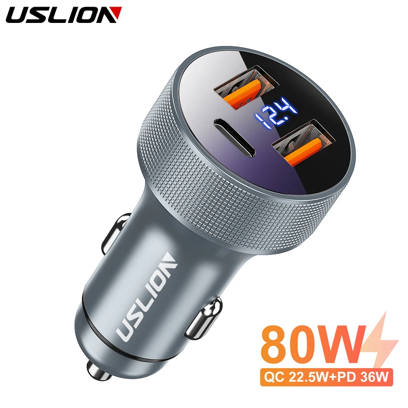 Digital Car Charger PD 36W Type C 22.5W Dual Port USB Phone Charger Fast Charging For iPhone 13 Xiaomi Samsung iPad Laptops