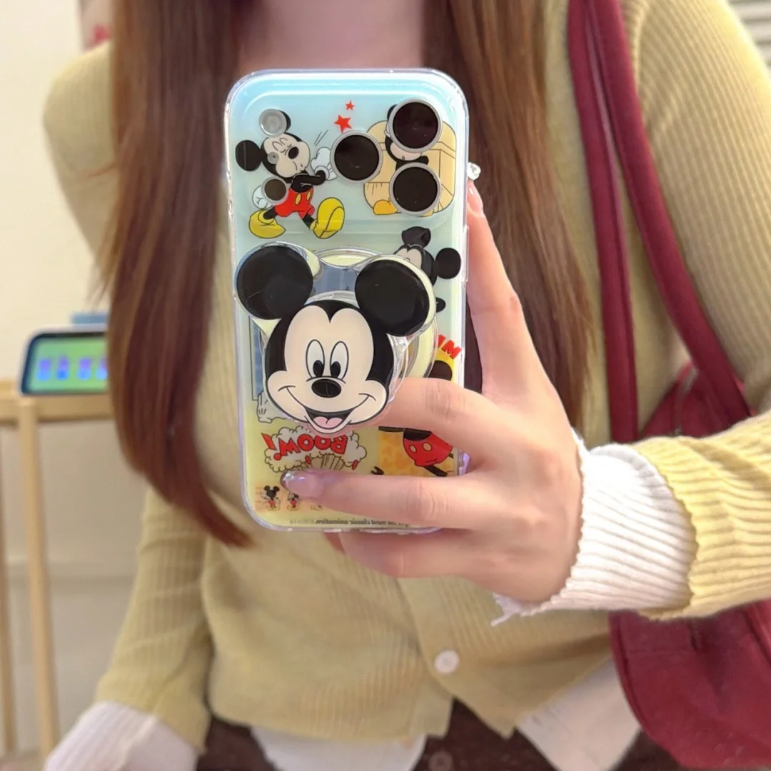 

Naughty Happy Mickey Mouse Pluto Magnetic Holder Phone Case For iPhone 12 13 14 15 16 17 Pro Max Plus Wireless Charger shell