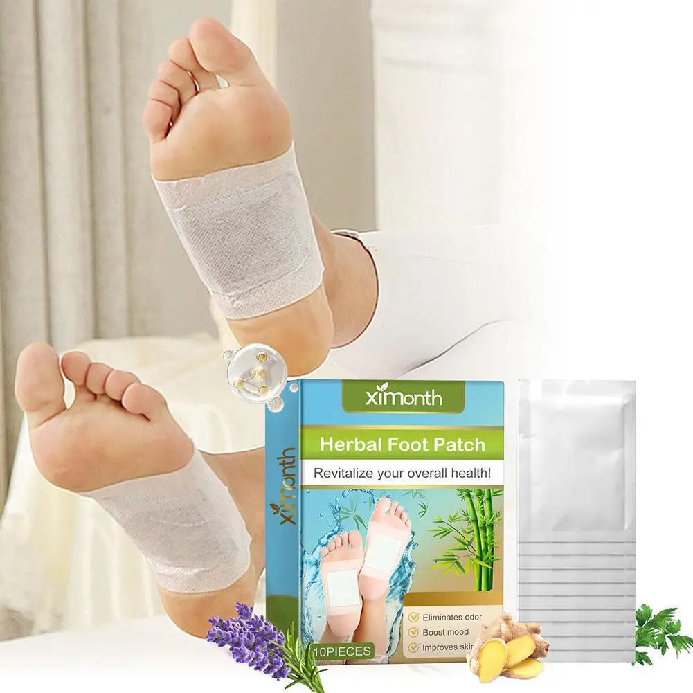 10PCS Natural Herbal Wormwood Cleansing Foot Patch High-end Detox Foot Stickers Bamboo Vinegar Lavender Foot Care Fatigue Relief