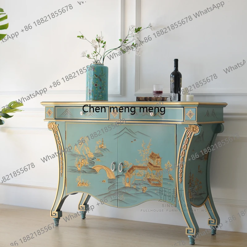 

Original classical painted blue and gold entrance entrance corridor table storage cabinet sofa back table