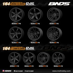 BNDS 1/64 ABS Wheels Rubber Tires by FLAT BLACK Assembly Rims Modified Parts JDM VIP Style for Model Car Vehicle 4pcs Set