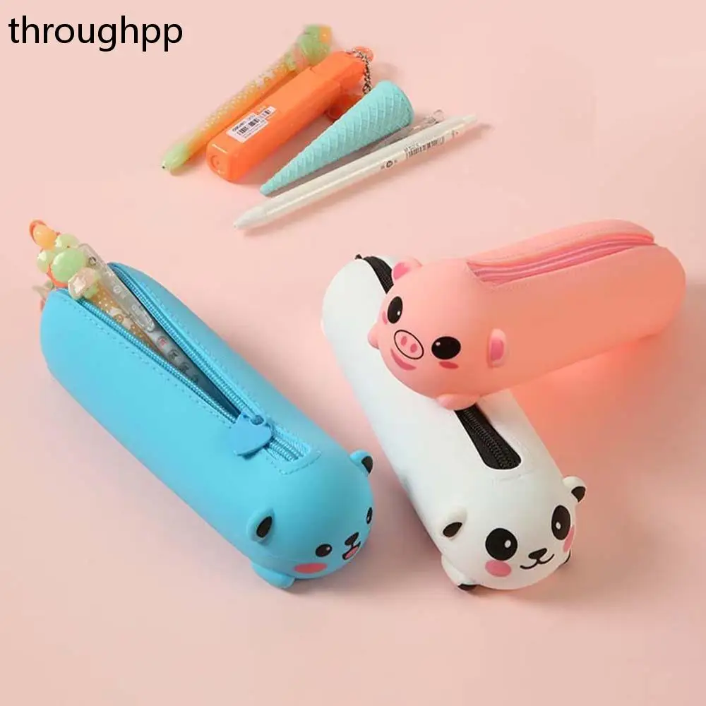 

New Portable Cartoon Stationery Storage Bag Cute Panda Bear Silicone Pencil Case