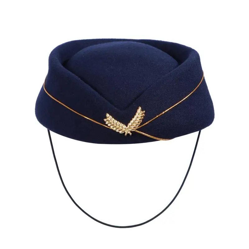 

Women Air Stewardess Hat Woolen Flight Attendant Hat Stewardess for Costume Cosplay Musical Performance - Size (Navy Blue)