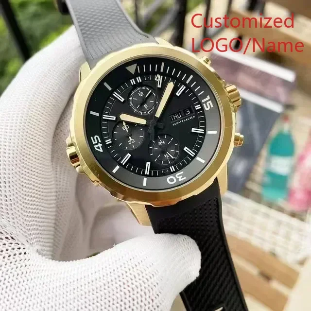 44mm cronógrafo de quartzo especial e moldura rotativa externa mostrador cinza relógio masculino função completa aquatimer personalizado