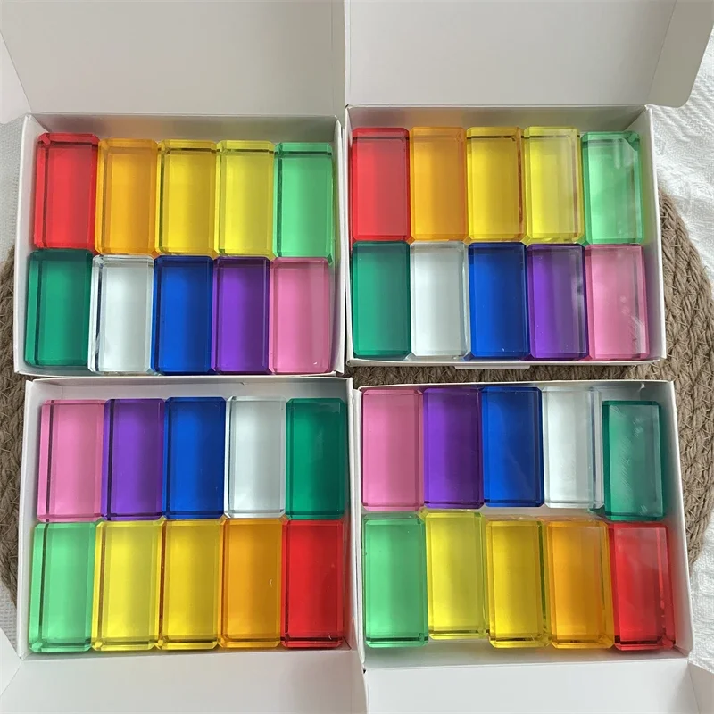 5cm lucent Rechteck Würfel Regenbogen Stein Kristall sensorisch durchscheinend Stapeln Spielzeug Acryl Würfel Bausteine für Kinder Geschenk