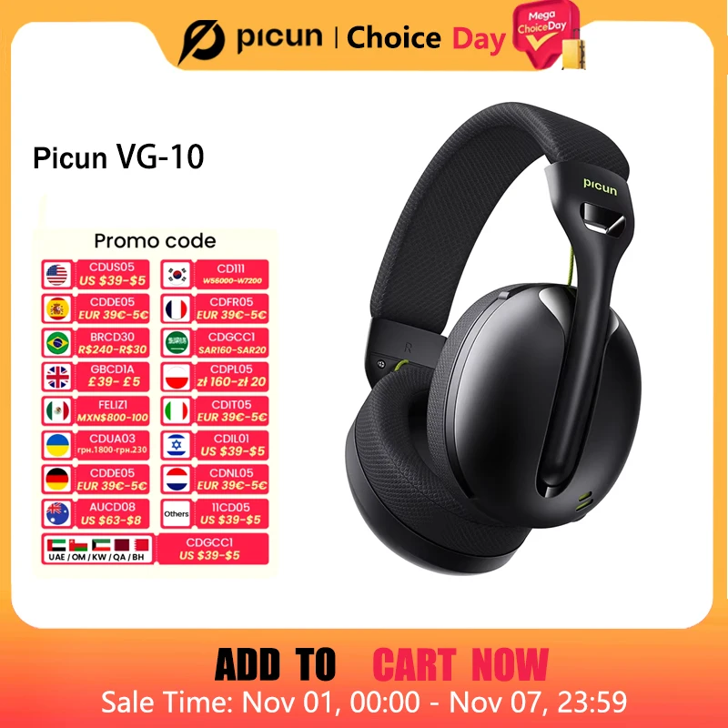 

Picun VG-10 Gaming Headset 2.4GHz Wireless Bluetooth Low Latency 3D Stereo Surround BASS HD Mic Lightweight Headphones Gamer